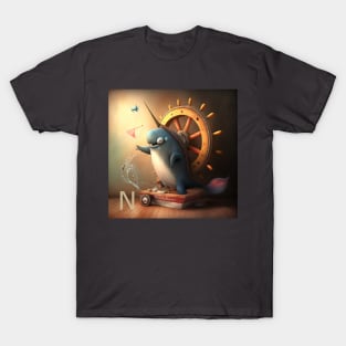 Letter N for Narwhal Navigating a ship AdventuresOfSela T-Shirt